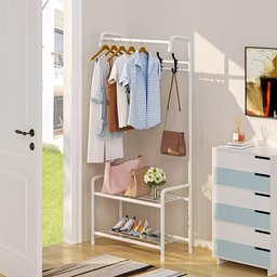 Arara Cabideiro Organizador de Roupas Casaco Bolsa Multiuso Quarto Closet Loja Roupeiro Duplo com Sa - 5