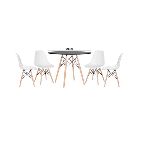 Conjunto de Jantar Mesa Eiffel 90cm Preta + 4 Cadeiras Eiffel DKR Brancas