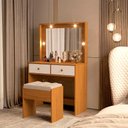 Ver imagem 2 de Penteadeira Livia com 2 Gavetas Luz de Led e Banqueta Nature/off White