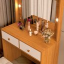 Ver imagem 3 de Penteadeira Livia com 2 Gavetas Luz de Led e Banqueta Nature/off White