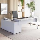 Ver imagem 2 de Mesa L Diretor com Armário Lateral 3 Gavetas 180cm Industrial Tampo Chanfrado Executive Cinza