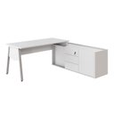 Ver imagem 1 de Mesa L Diretor com Armário Lateral 3 Gavetas 180cm Industrial Tampo Chanfrado Executive Cinza