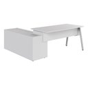 Ver imagem 4 de Mesa L Diretor com Armário Lateral 3 Gavetas 180cm Industrial Tampo Chanfrado Executive Cinza
