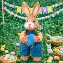 Ver imagem 3 de Boneco Coelho Decoração Enfeite Páscoa Palha Artesanal 45cm