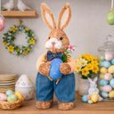 Ver imagem 2 de Boneco Coelho Decoração Enfeite Páscoa Palha Artesanal 45cm