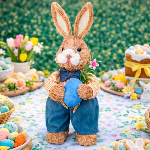 Boneco Coelho Decoração Enfeite Páscoa Palha Artesanal 45cm