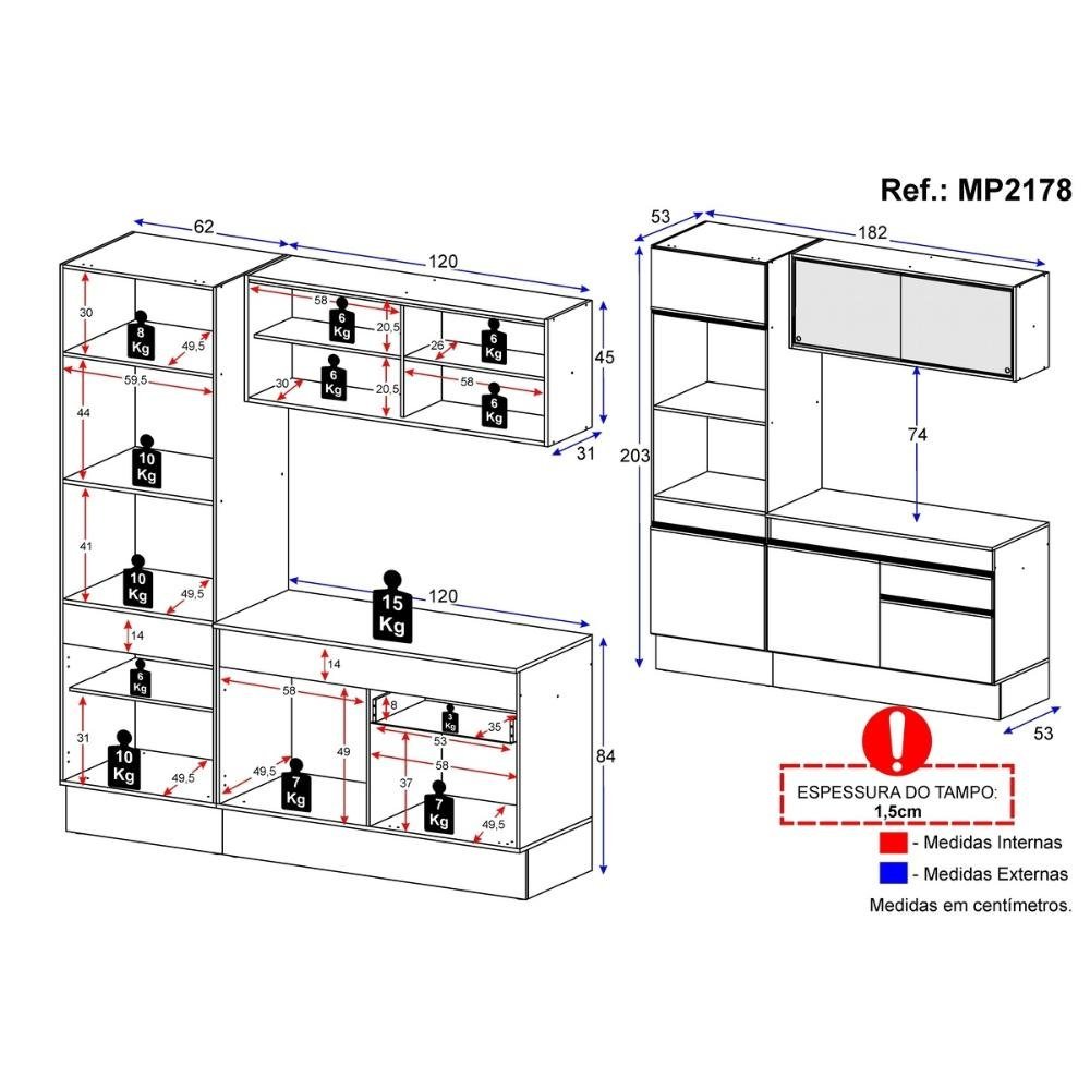 Armário de Cozinha Compacta 3 Peças com Rodapé Mp2178 Made Multimóveis Preto - 3