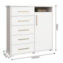 Ver imagem 4 de Cômoda Para Quarto 5 Gavetas 1 Porta 2 Prateleiras Siena F08 Branco - Mpozenato