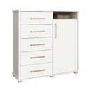 Ver imagem 1 de Cômoda Para Quarto 5 Gavetas 1 Porta 2 Prateleiras Siena F08 Branco - Mpozenato