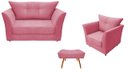 Ver imagem 1 de Kit Namoradeira + 1 Poltrona Decorativa Isis + 1 Puff Retangular Suede Rosa Pés Madeira Mz Decor
