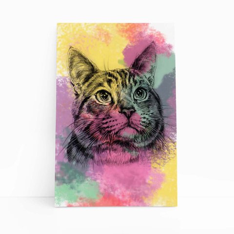 Quadro Gato Pets Animais Arte Aquarela Canvas 30x40cm