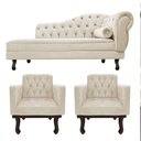 Ver imagem 1 de Kit Diva Recamier Juliana 160cm Lado Esquerdo e 02 Poltronas Classic Suede Bege - Amarena Móveis