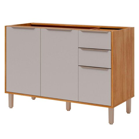 Balcão Divina 120 Cm sem Tampo 3 Portas 2 Gavetas - Cinamomo/off White