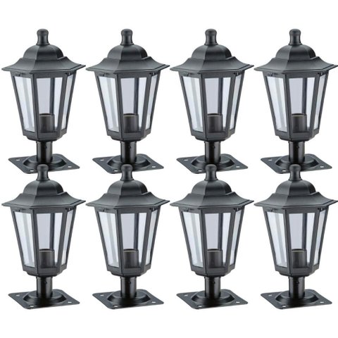 Kit 8 Balizadores de Jardim 31cm Luminária Externa Alumínio Lente Transparente Clássico Preto