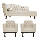 Ver imagem 1 de Kit Diva Recamier Juliana 140cm Lado Direito e 02 Poltronas Classic Suede Bege - Amarena Móveis