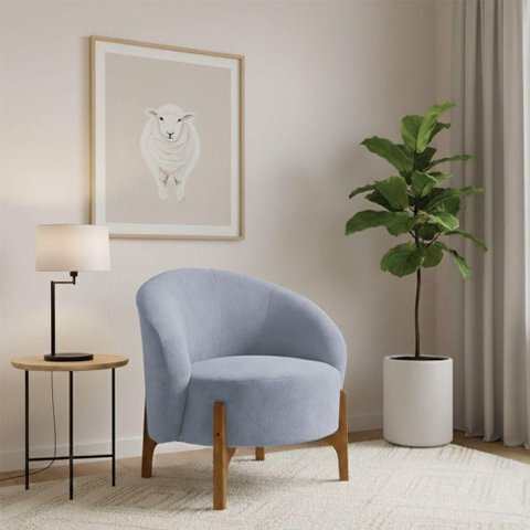 Poltrona Decorativa Orgânica Ariel para Sala de Estar Boucle Encosto Curvo Cinza Loja Sheep