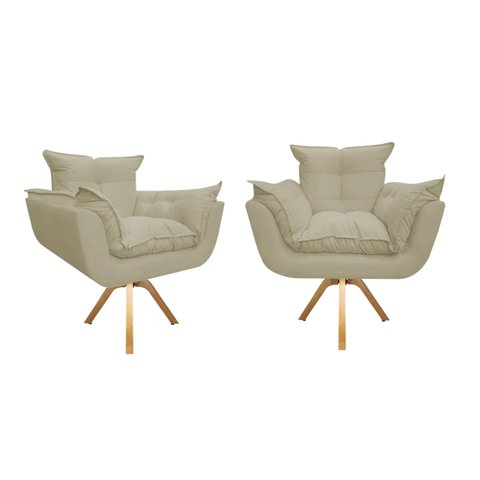 Kit 2 Poltronas Decorativa Opala Base Giratória Suede Bege Ms Decor