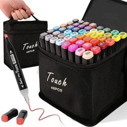 Caneta Marcador Permanente 48 Cores Estojo Ponta Dupla Kit 12 Unidades Desenho Pintura Arte Trabalho - 4