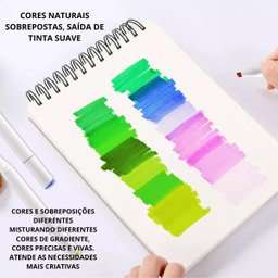 Caneta Marcador Permanente 48 Cores Estojo Ponta Dupla Kit 12 Unidades Desenho Pintura Arte Trabalho - 5