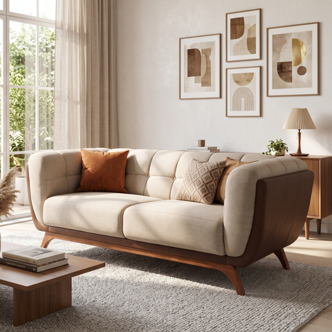 Sofá 2 Lug Peonia Living Base Madeira Compose Confortavel - Harmônica Móveis