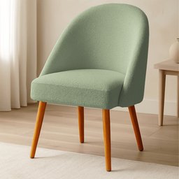 Cadeira Poltrona de Jantar Estofada Luna Boucle Verde Pistache Pés Palito Castanho - Pallazio - 2