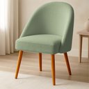 Ver imagem 2 de Cadeira Poltrona de Jantar Estofada Luna Boucle Verde Pistache Pés Palito Castanho - Pallazio