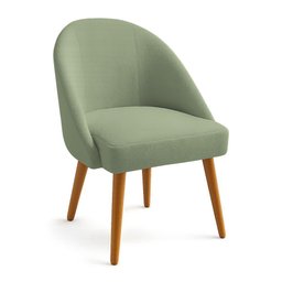 Cadeira Poltrona de Jantar Estofada Luna Boucle Verde Pistache Pés Palito Castanho - Pallazio - 1