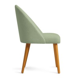 Cadeira Poltrona de Jantar Estofada Luna Boucle Verde Pistache Pés Palito Castanho - Pallazio - 4