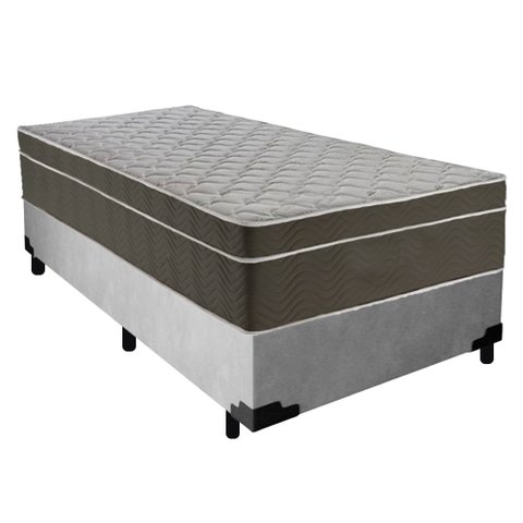 Cama Box Suede Solteiro + Colchão Sereneprime Molas Ensacadas 88x188x65 Cinza