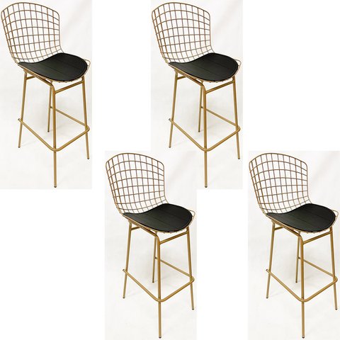 Kit 4 Banquetas BERTÓIA dourado fosco assento preto tubular altura 70cm - Poltronas do Sul