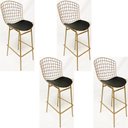 Ver imagem 1 de Kit 4 Banquetas BERTÓIA dourado fosco assento preto tubular altura 70cm - Poltronas do Sul