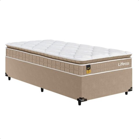 Cama Box Base Solteiro + Colchão Life D33 Pillow Top 56x88x188cm - Bege - e-Shop Casa