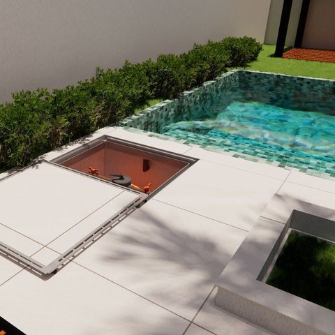 Tampa Casa Máquina Piscina com Rebaixo Gaveta Bege 95x95cm
