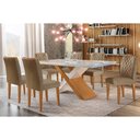 Ver imagem 1 de Conjunto: Mesa Sala Jantar Imperatriz Tampo Madeirado C/ Vidro Canto Curvo 180x90 e 6 Cadeiras Jade