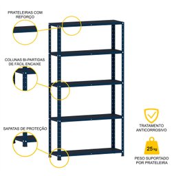 ESTANTE DE AÇO 175X92X30 5 PRAT. C/ REFORÇO PANDIN - AZUL DEL REY EP-5AR-VU-175 - 3