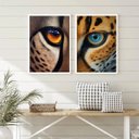 Ver imagem 1 de Kit 2 Quadros Decorativos Olhos de Felinos 24x18cm:madeira Branca