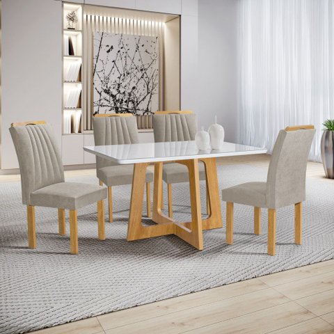 Conjunto Mesa Arizona 120cm com 4 Cadeiras Arizona Tampo Smart Plus com Vidro