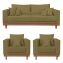 Ver imagem 1 de Kit 2 Poltronas Living + Sofá 2 Lugares Base Madeira Suede Cor:capuccino