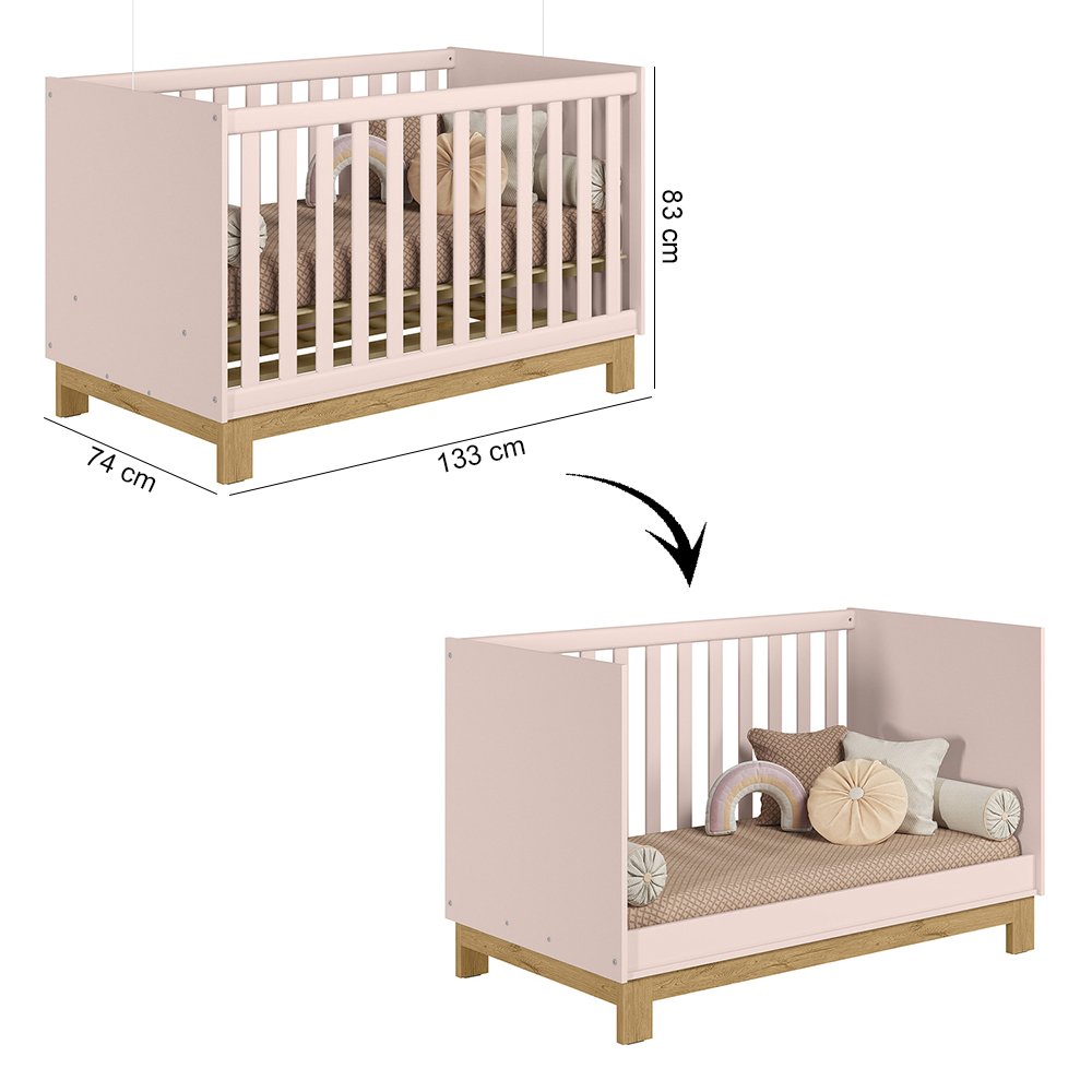 Quarto de Bebê Qencanto Slim com Roupeiro 4340 e Berço Mini Cama 4315 Qmovi Rosa Acetinado - 3