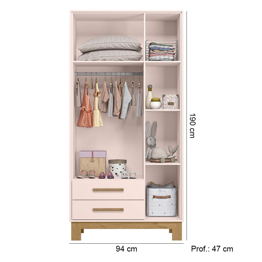 Quarto de Bebê Qencanto Slim com Roupeiro 4340 e Berço Mini Cama 4315 Qmovi Rosa Acetinado - 2