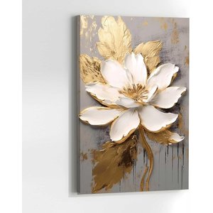 Quadro Decorativo para Sala Quarto Hall 90x130 Flor Dourada Elegante Floral Grande