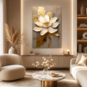 Ver imagem 2 de Quadro Decorativo para Sala Quarto Hall 90x130 Flor Dourada Elegante Floral Grande
