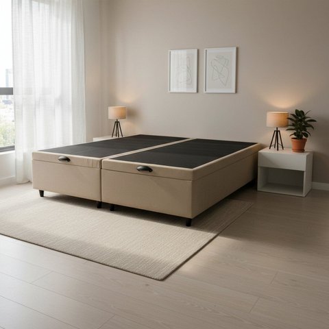 Base Box Queen Baú Tecido 158CMX39CMX198CM Smart Yescasa Bege