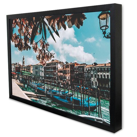 Quadro Decorativo Caixa Alta com Vidro Cidade de Veneza - As Gôngolas e as Flores TaColado Moldura P