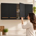 Ver imagem 6 de Armário Aéreo Cozinha 120cm 4 Portas Parede Madeira Preto