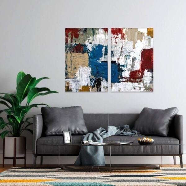 Quadro Abstrato Arte Para Sala Escritórios Duo em Tecido - 2