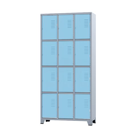 Armário Roupeiro de Aço para Vestiário 12 Portas Locker Azul Claro com Chave
