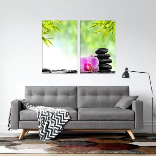 Quadro Duo Pedras do Equilíbrio e Orquiídea em Canvas - 3