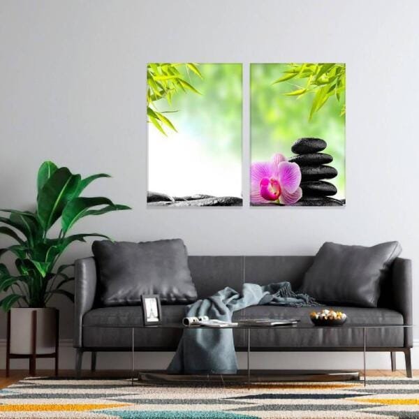 Quadro Duo Pedras do Equilíbrio e Orquiídea em Canvas - 2