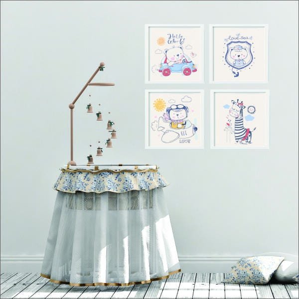 Quadro decorativo bebê menino ( elefante, urso, girafa ) - 2